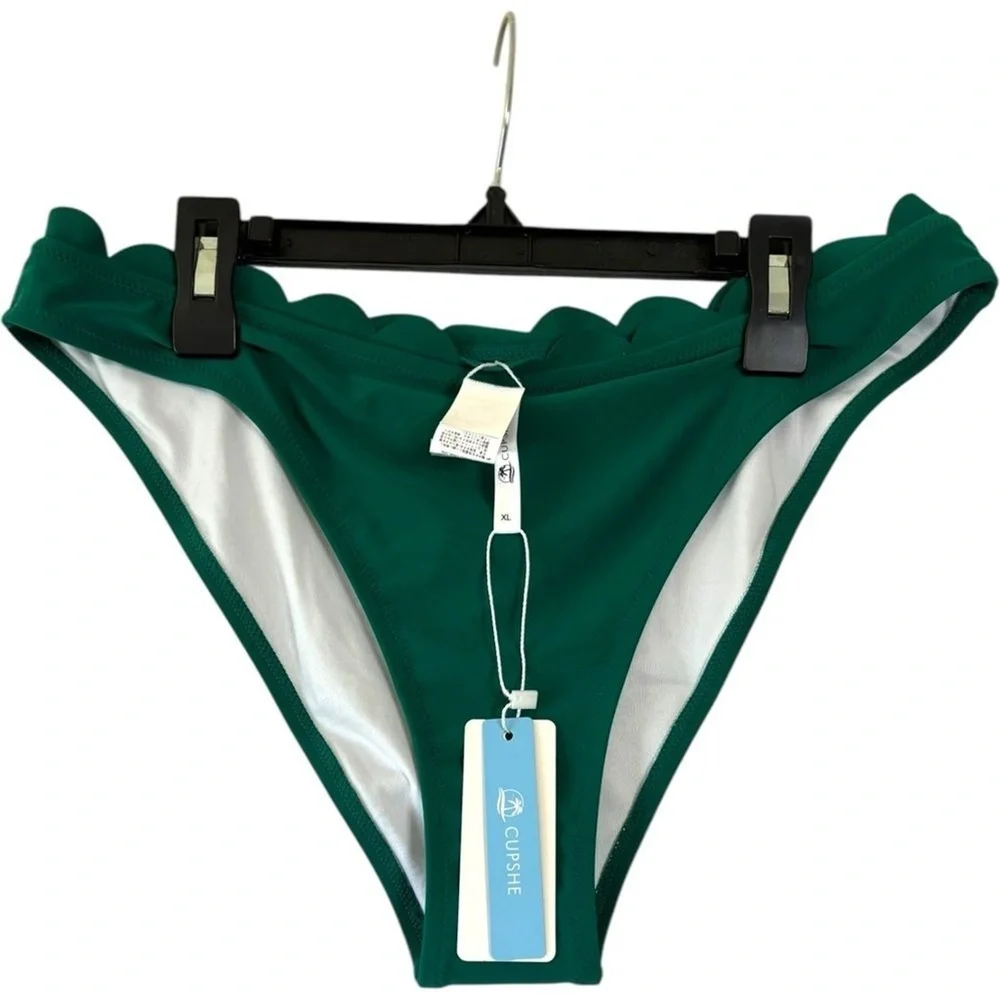 NWT Cupshe Green Scalloped Bikini Bottom High Cut Womens XL beach vacation - Picture 3 of 7